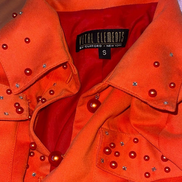 Vintage 90s Orange Beaded "Vital Elements" Jacket - Picture 3 of 3